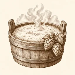 Beer bath in an oak tub with hop foam